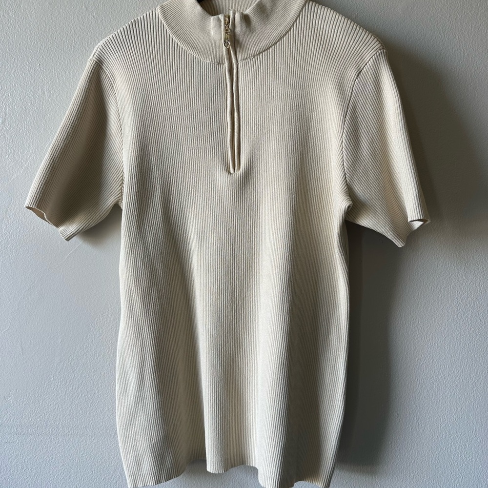 Cream Ribbed Short Sleeve Top size 3X